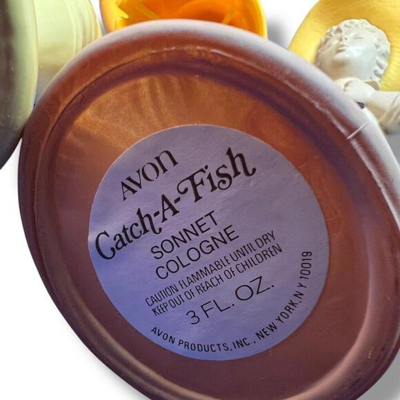 70s Lot of 2 Vintage Avon Catch A Fish Sonnet Cologne empty bottle Fisherman Boy - Picture 8 of 9